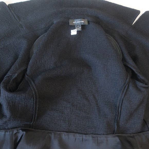 St. John Black Label Black Wool Blend Flounce Hem Grommet Boucle Blazer Jacket 4 - Picture 13 of 14